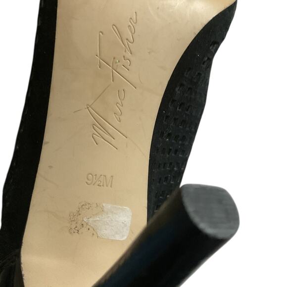 Marc Fisher Peddle Peep Toe Leather Suede Heels Laser Cut Bootie Black SZ 9.5 M - Picture 15 of 16